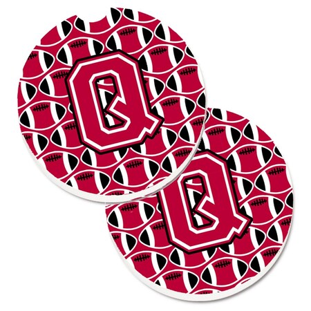 Carolines Treasures Letter Q Football Crimson and White Set of 2 Cup Holder Car Coaster CJ1079-QCARC